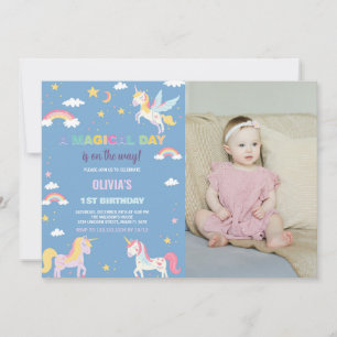 Colors Unicorns Birthday Invitations with photo