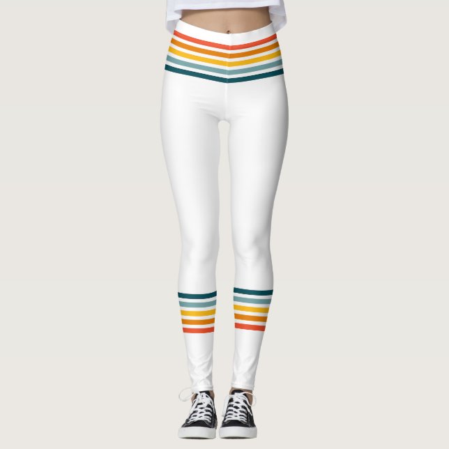 Colors & White Trendy 80's Tube Sock Style Leggings (Front)
