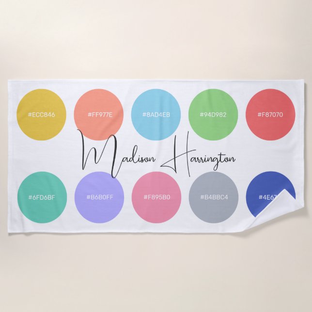 Colors with Hex Codes Custom Name Designer Beach Towel (Front)