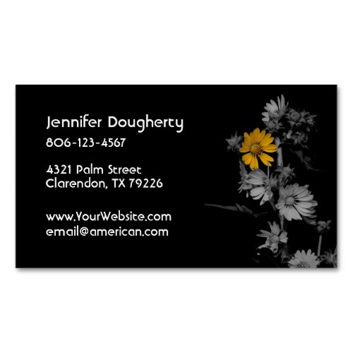 Colorsplash Black and White Flower Business Card Magnet