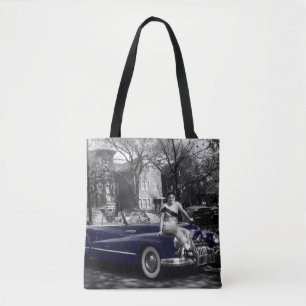 Colorsplash Woman 1950's Buick Roadmaster Car Auto Tote Bag