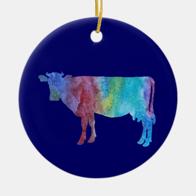 Colorwashed Cow Ceramic Ornament (Front)
