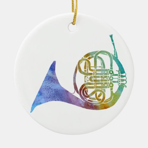 Colorwashed French Horn Ceramic Ornament