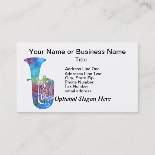 Customizable Colorwashed Tuba Business Card Templates