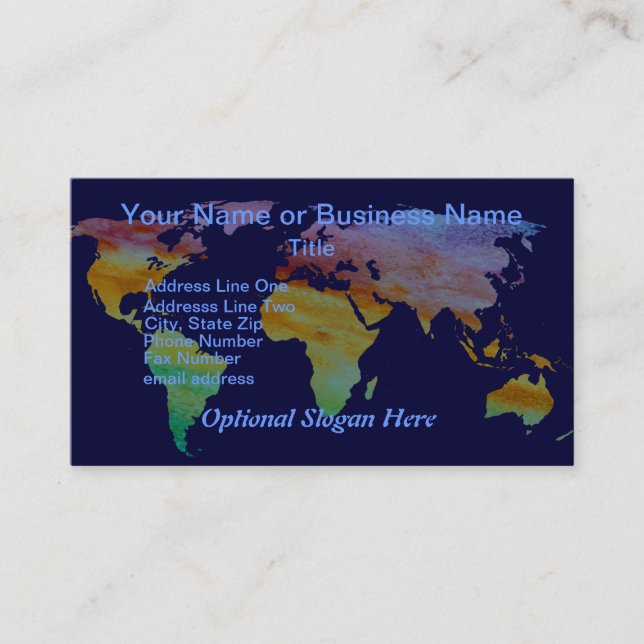 Colorwashed World Map Business Card (Front)