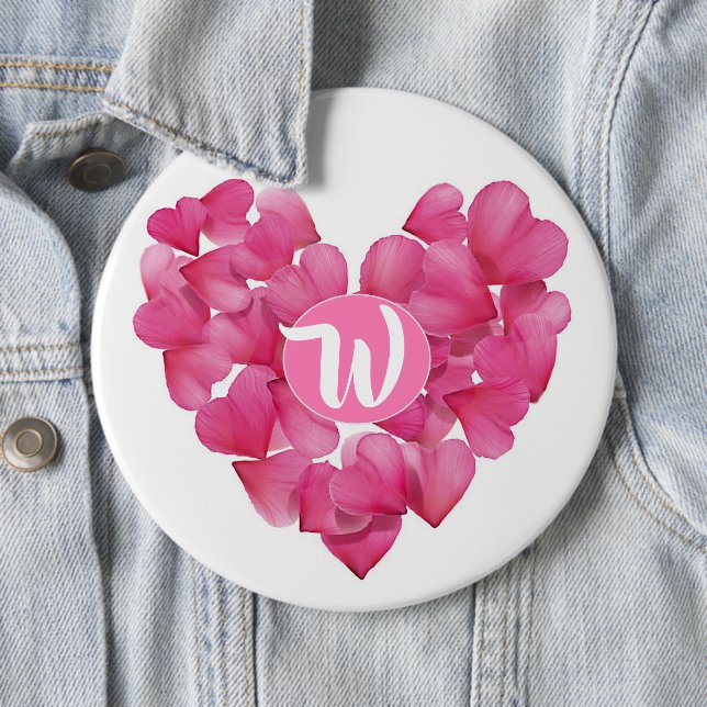 Colossal Badge with monogram rose petals heart. Button (In Situ)