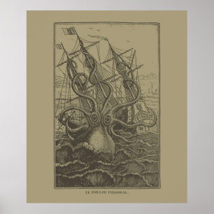 Colossal Octopus Kraken Attacking Ship Sea Monster Poster