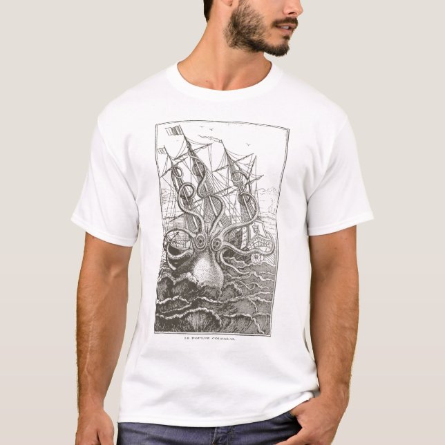 Colossal Octopus Kraken Attacking Ship Sea Monster T-Shirt (Front)