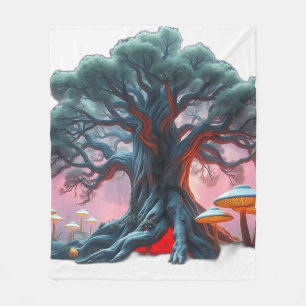 Colossal Tree with Glowing Mushrooms Fleece Blanket