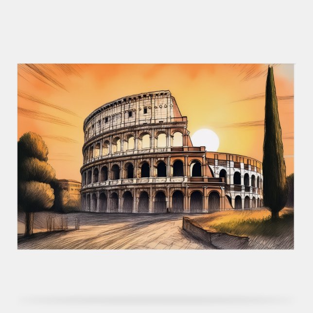 Colosseum ancient roman amphitheater during golden acrylic sign (Front)