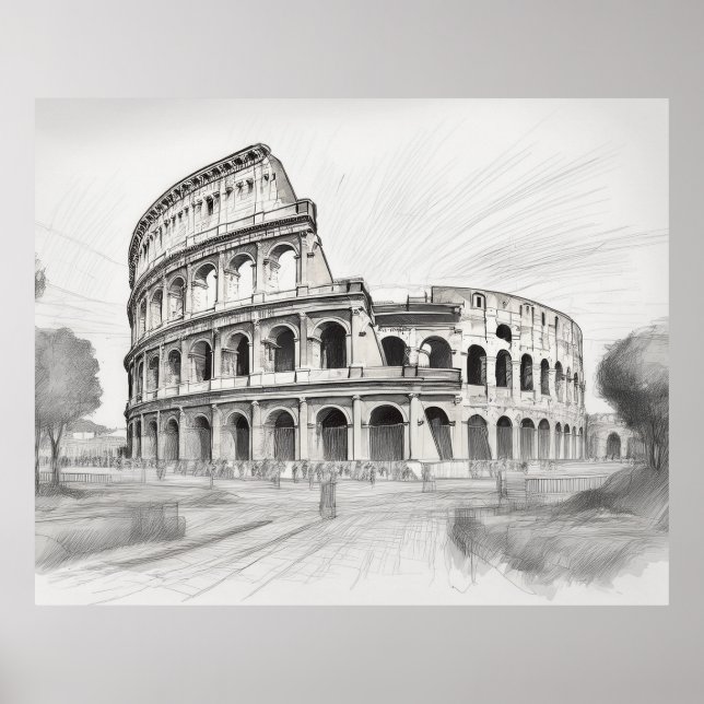 Colosseum historical architecture art drawing in r poster (Front)