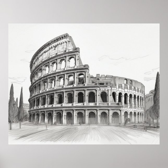 Colosseum historical landmark in rome, italy sketc poster (Front)
