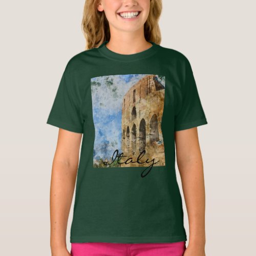 Colosseum in Rome Italy Watercolor T_Shirt