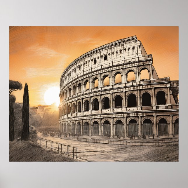 Colosseum in rome with warm sunset light poster (Front)