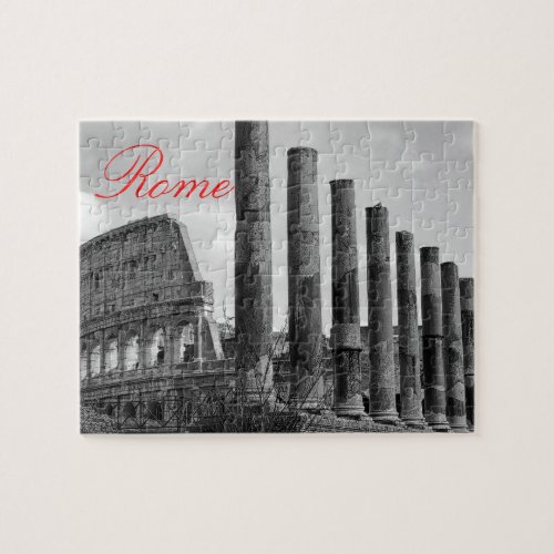 Colosseum Rome Italian Travel Photo Black  White Jigsaw Puzzle