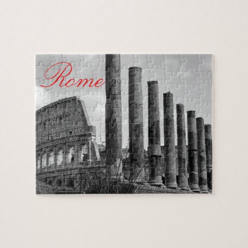 Colosseum Rome Italian Travel Photo Black  White Jigsaw Puzzle