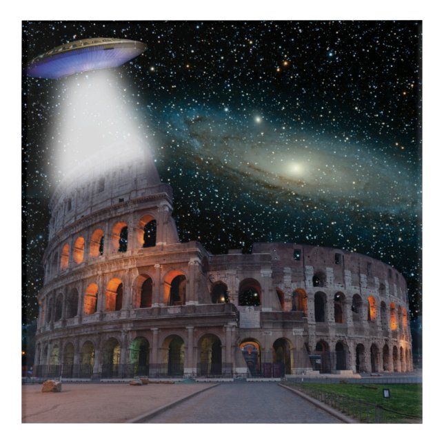 Colosseum Rome Italy Meets Space and UFO Acrylic Print (Front)