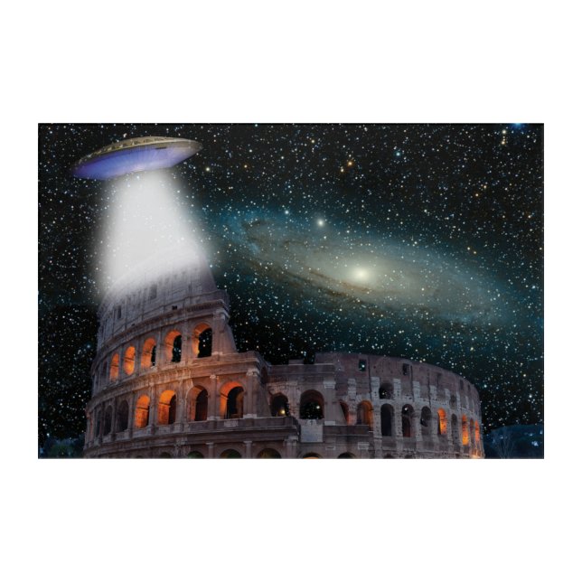 Colosseum Rome Italy Meets Space and UFO Acrylic Print (Front)