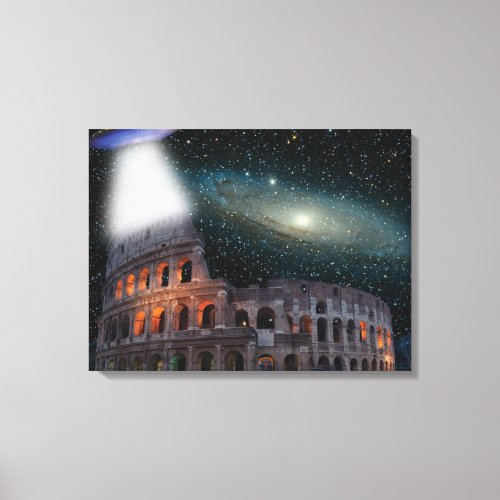 Colosseum Rome Italy Meets Space and UFO Canvas Print