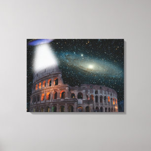 Colosseum Rome Italy Meets Space and UFO Canvas Print