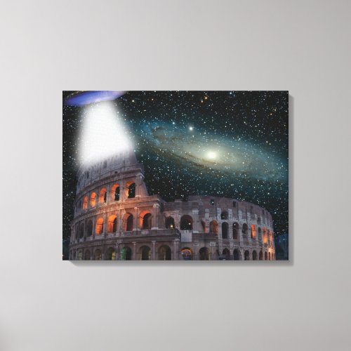 Colosseum Rome Italy Meets Space and UFO Canvas Print