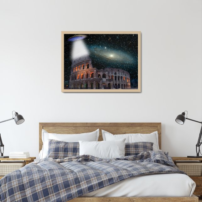 Colosseum Rome Italy Meets Space and UFO Framed Art (Bedroom)