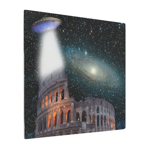 Colosseum Rome Italy Meets Space and UFO Metal Print