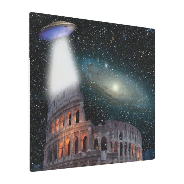 Colosseum Rome Italy Meets Space and UFO Metal Print (Angled)