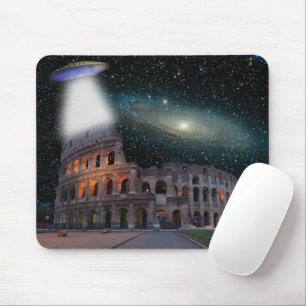 Colosseum Rome Italy Meets Space and UFO Mouse Pad