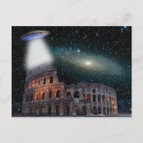 Colosseum Rome Italy Meets Space and UFO Postcard