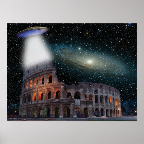 Colosseum Rome Italy Meets Space and UFO Poster