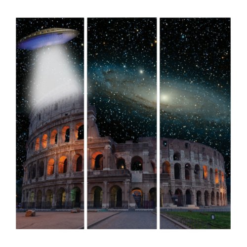 Colosseum Rome Italy Meets Space and UFO Triptych