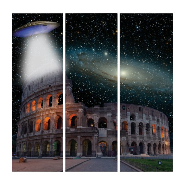 Colosseum Rome Italy Meets Space and UFO Triptych (Front)