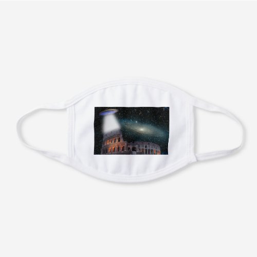 Colosseum Rome Italy Meets Space and UFO White Cotton Face Mask