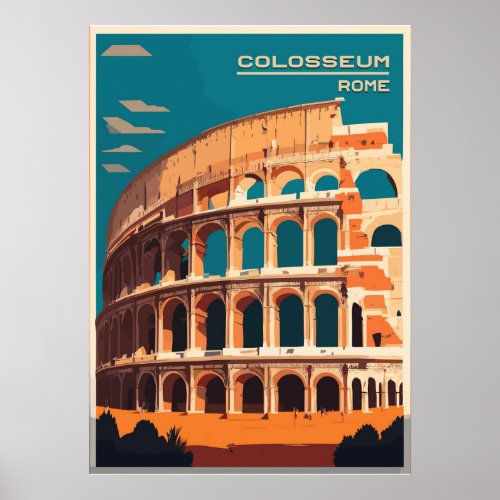 Colosseum Rome Italy Travel Art Vintage Poster