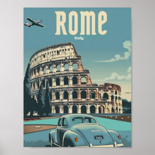 Colosseum Rome Italy Vintage Famous Travel Place Poster