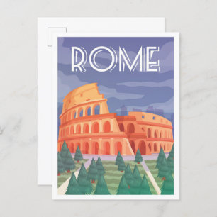 Colosseum Rome Italy Vintage Travel Illustration Postcard