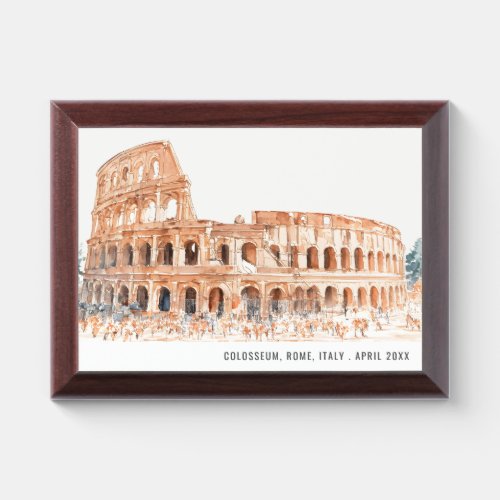 Colosseum Rome Italy Watercolor Italian Travel Award Plaque