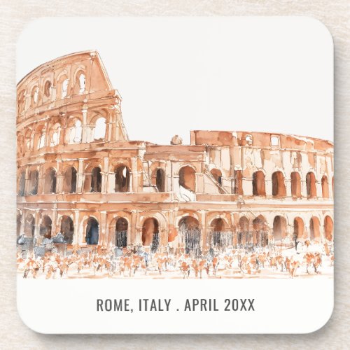 Colosseum Rome Italy Watercolor Italian Travel Beverage Coaster