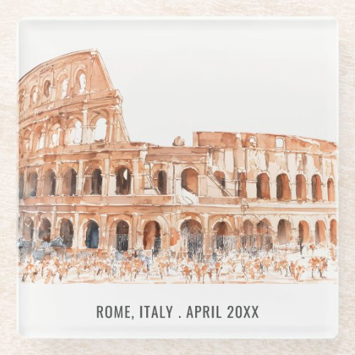 Colosseum Rome Italy Watercolor Italian Travel Glass Coaster