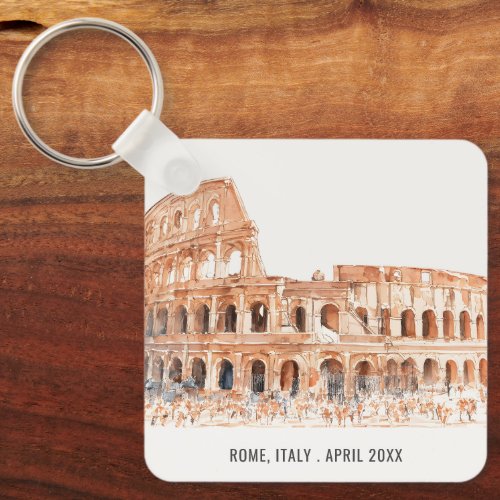 Colosseum Rome Italy Watercolor Italian Travel Keychain