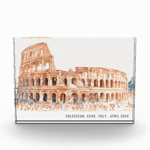 Colosseum Rome Italy Watercolor Italian Travel Photo Block