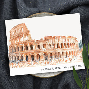 Colosseum Rome Italy Watercolor Italian Travel Postcard