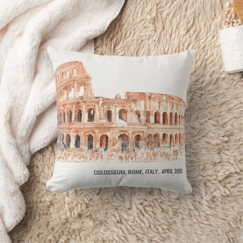Colosseum Rome Italy Watercolor Italian Travel Throw Pillow