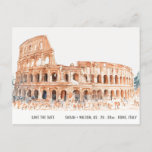 Colosseum Rome Italy Watercolor Save The Date Postcard<br><div class="desc">If you need any further customization please feel free to email me on yellowfebstudio@gmail.com. or message via Zazzle.</div>