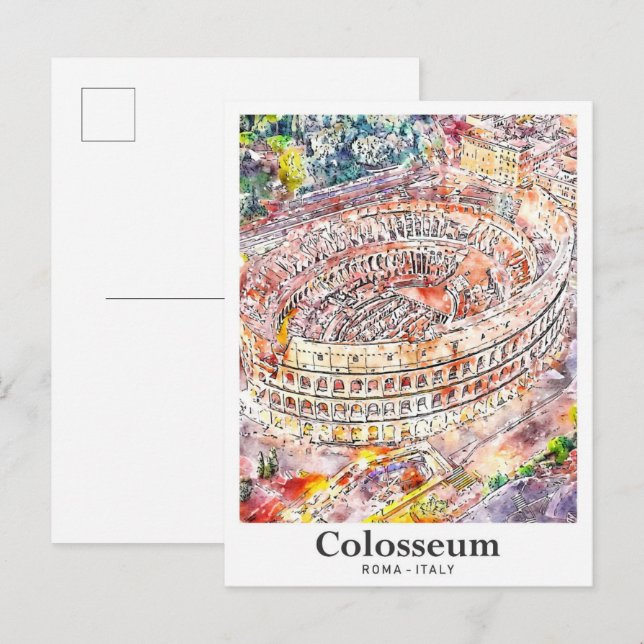 Colosseum Rome Italy Watercolor Sketch Hand Drawn Postcard (Front/Back)