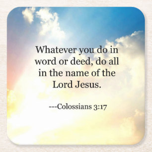 Colossian 3:17, Christian Bible Scripture, Square Paper Coaster