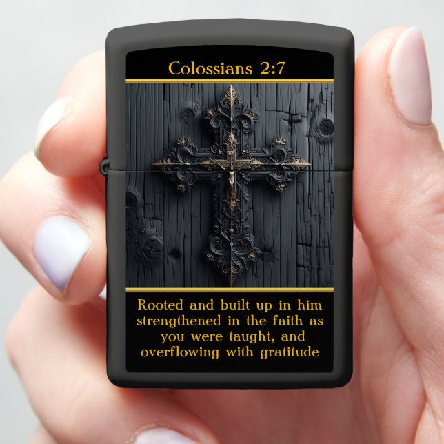 Colossians 2:7 Rooted Faith Carved Zippo Lighter (In Hand)
