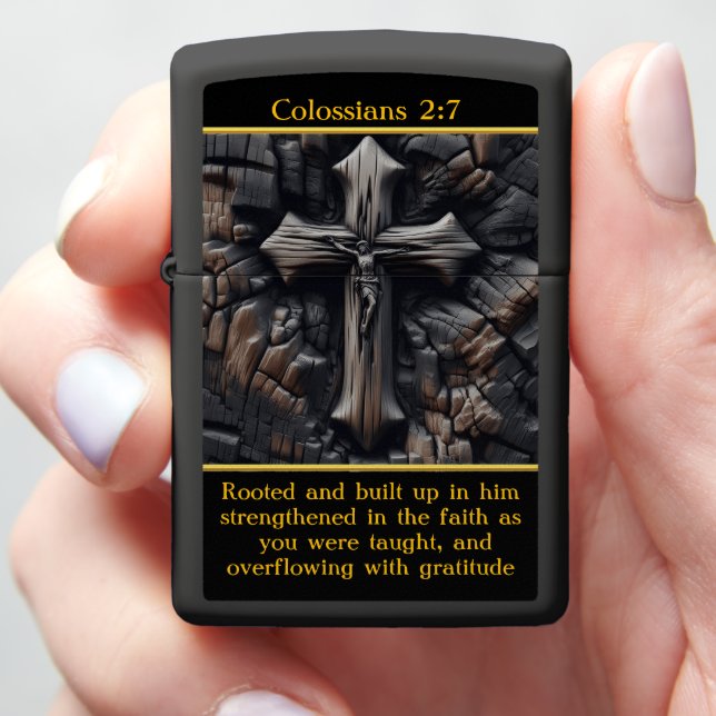 Colossians 2:7: Rooted Faith Engraved Zippo Lighter (In Hand)