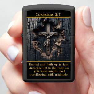 Colossians 2:7 Rooted in Faith: The Cross Zippo Lighter